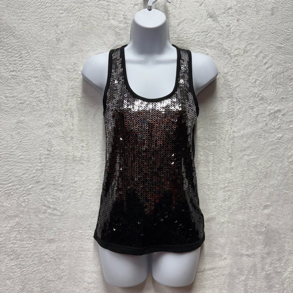 Forever 21 Silver Sequin Knit Tank Top Womens Small Stretch Scoop Holiday‎ Dance
